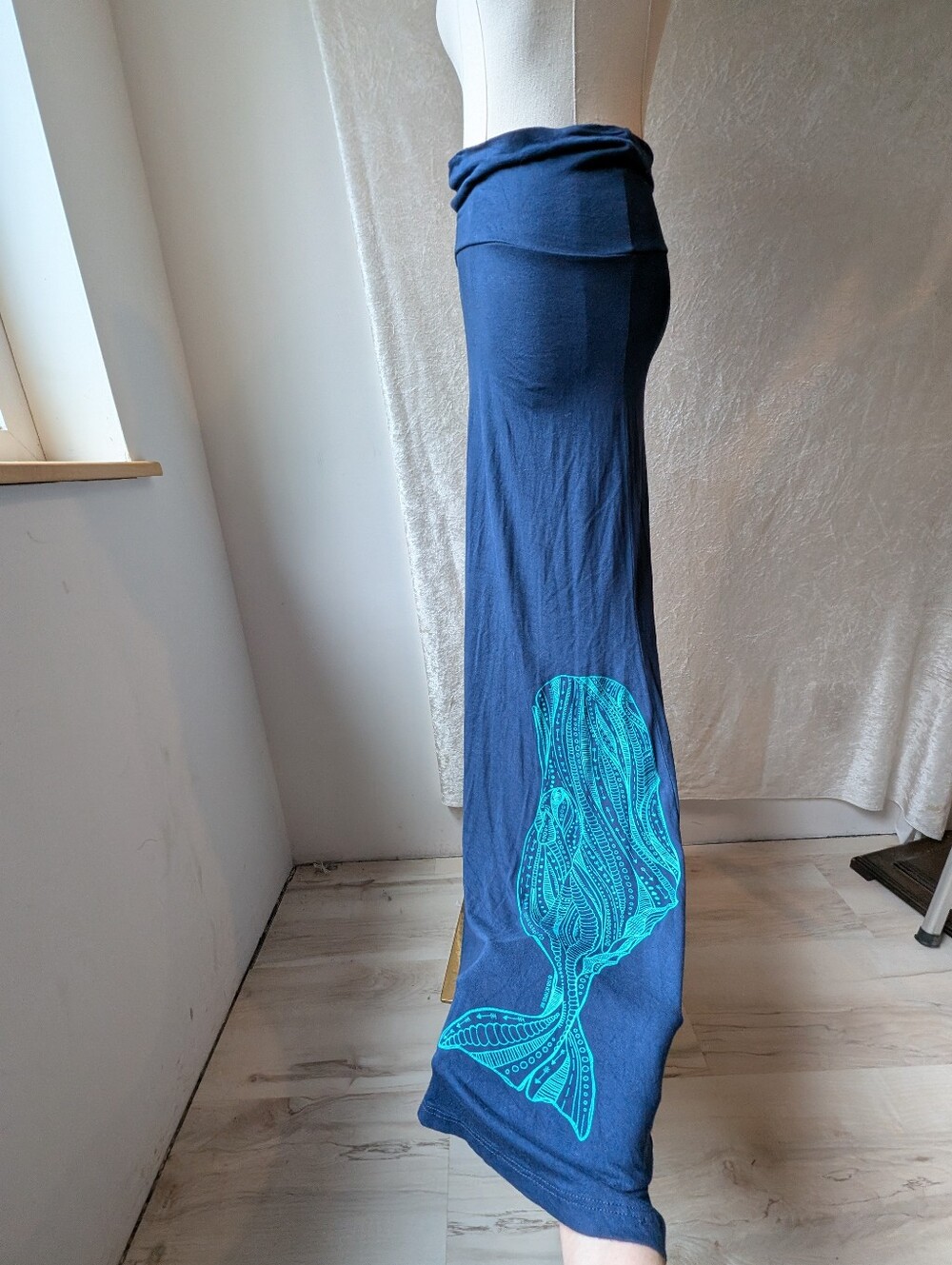 Octopus Ink Maxi Skirt Artist Graphic Whale Navy Blue Ocean Alaska Small